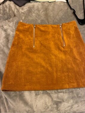 Forever 21 Orange Suede-Look Mini Skirt with Dual Zippers